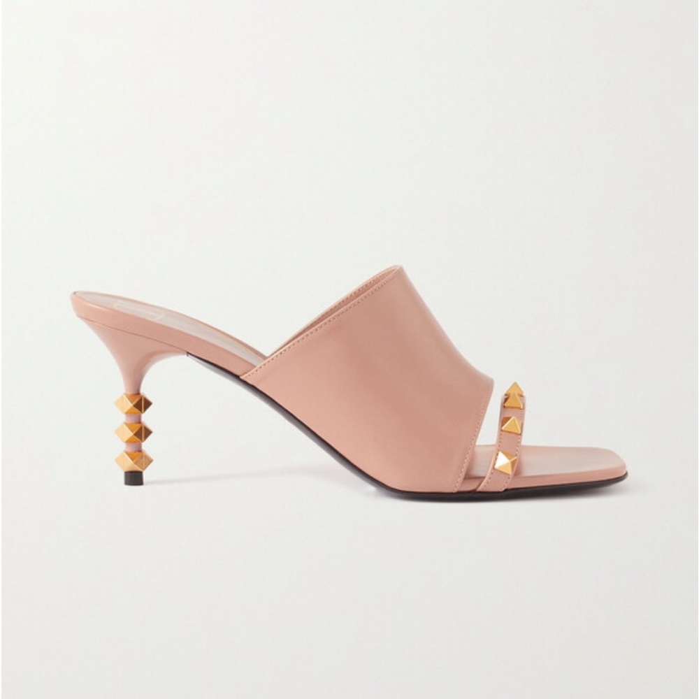 Valentino Rockstud Tower-Heel Mule Sandals